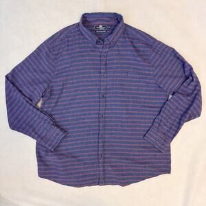 Vineyard Vines Slim Fit Longshore Shirt Mens XL Blue Red Striped Linen Cotton